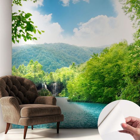 Papier peint autocollant Mural avec colle pour salon et chambre Décoration murale rapide Cascade naturelle 250x250 cm (1/5)