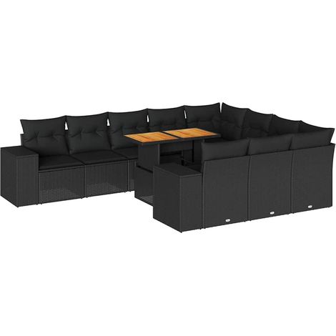Maison Exclusive - Set Divani Giardino 10pz con Cuscini Nero in Polyrattan Acacia (1/5)