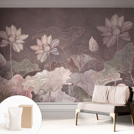 Papier peint intissé avec imprimé pour intérieur moderne application facile a motif - Colle incluse gratuite Botanique paisible 312x219 cm (1/5)