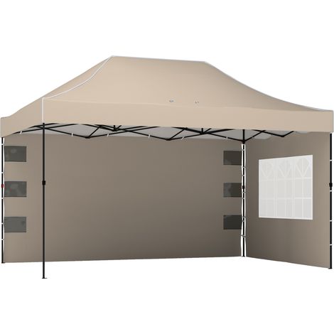 Gazebo Pop Up Pieghevole 430x290x315 cm con Pareti Laterali e Finestre in Metallo e Tessuto Oxford Marrone Sabbia (1/5)