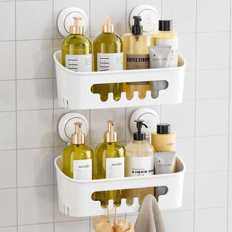 Duschablage mit Saugnapf, 2er-Pack, robuster Badezimmer-Organizer, abnehmbare Ablagen für die Innendusche, Shampoo, wasserdichter Saugnapf-Kunststoff, weiß