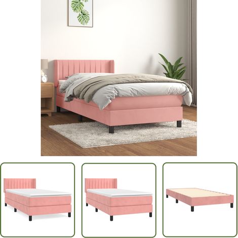 The Living Store Sommier à lattes de lit avec matelas Rose 100x200 cm Velours - Lit Double - Lit Rose - Lit Velours - Matelas Ressorts Ensachés - Lit Design (1/5)