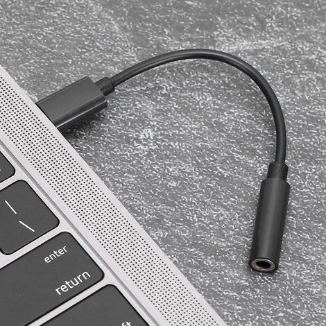 Adaptateur USB-C vers Jack Audio 3,5mm pour Casque Écouteurs Câble Noir