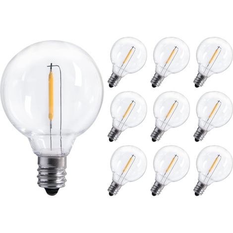10 Stück G40 LED-Ersatzlampen – Unzerstörbarer Globus 1,57" mit E12-Sockel, 1 W (entspricht 5 W), Warmweißes Licht für Außenlichterketten