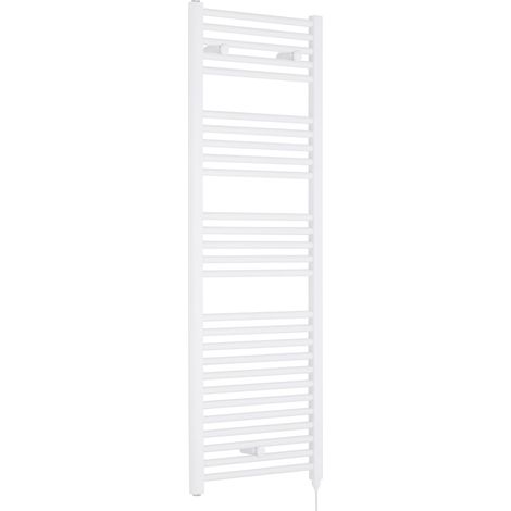Balterley Ellastone Contemporary Electric Vertical Round Towel Rail with 27 Rails, 1375mm x 480mm, 750 Watt Heated Bathroom - Gloss White