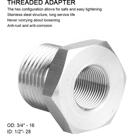 Gewindeanschluss aus Edelstahl 1/2-28 auf 3/4-16 für Ölfilter- und Kraftstofffilteradapter (1/5)