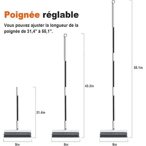 Brosse à joints avec long manche brosse à carrelage en forme de V poils rigides brosse de douche pour le nettoyage de terrasse salle de bain garage cuisine mur terrasse baignoire (1/2)