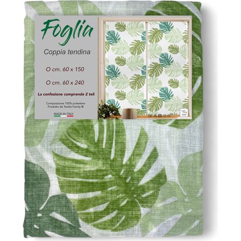 Coppia TENDINA a vetro FOGLIA VERDE larga cm. 60 da Finestra e da Porta COPPIA (2 TELI) CM. 60X150 (1/5)