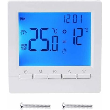 ALLIANDISUlisem – Thermostat mural intelligent pour chauffage au sol – Écran LCD rétroéclairé bleu – Alimentation par 2 piles AA – Programmation hebdomadaire 5+2 jours (1/4)