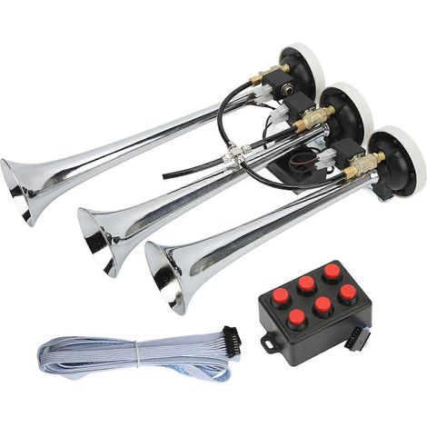 Trompette chromée 6 mélodies 305/342/385x79mm DC12V/24V compatible avec Club Cars, camions, yachts (1/5)
