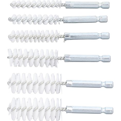 6 Brosses Cylindriques Nylon 4 Pouces pour Perceuse, Queue Hexagonale 1/4" Compatible Visseuse à Choc, Antirouille - Lot Nettoyage Métal (1/5)