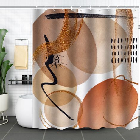Filiyano-(Orange) Rideau de douche à motif de feuilles abstraites simples - 180180cm (1/5)