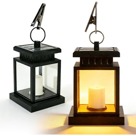 Lot de 2 Lanternes Solaires D'extérieur avec Bougie LED, Lanterne Solaire LED, Lampe Solaire LED Vintage, Lanterne Solaire de Jardin Résistante aux Intempéries pour Terrasse, Balcon, Décoration (1/5)