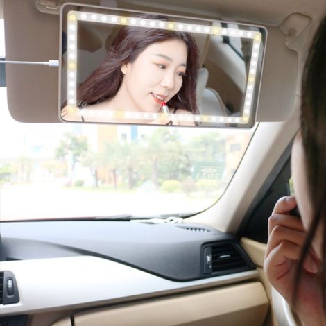 Miroir de courtoisie voiture LED rechargeable, 3 modes d'éclairage dimmable, rétroviseur de pare-soleil avec miroir cosmétique, pour auto, camion, camping-car (1/5)