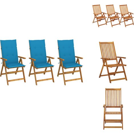 Klappbare Gartenstühle 3 Stk. mit Auflagen Massivholz Akazie - Holz Gartenstühle - Klappbarer Gartenstuhl - Gartenmöbel Set - Outdoor Möbel - Balkonmöbel (1/5)