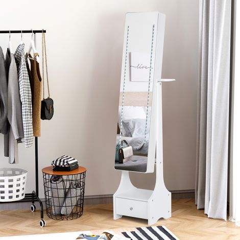 Armario para Joyas con Espejo de Cuerpo Entero Ángulo Ajustable con Cajón y Colgador para Secador 37x30x158 cm Blanco (1/4)