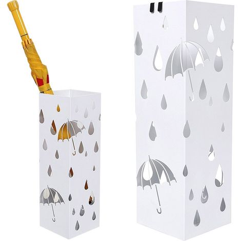 Portaombrelli Ferro Design Quadrato Stand Bianco Vaschetta Salvagoccia (1/6)