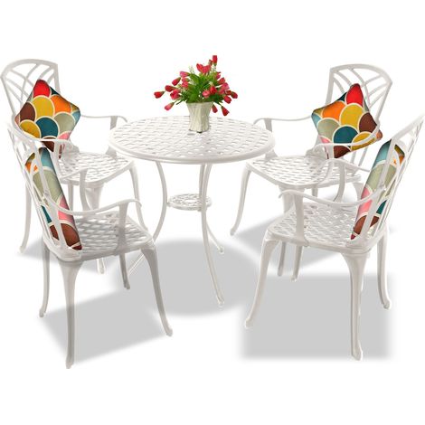 Centurion Supports OSHOWA Luxurious Garden & Patio Table & 4 Large Chairs with Armrests Cast Aluminium Bistro Set - White (1/5)