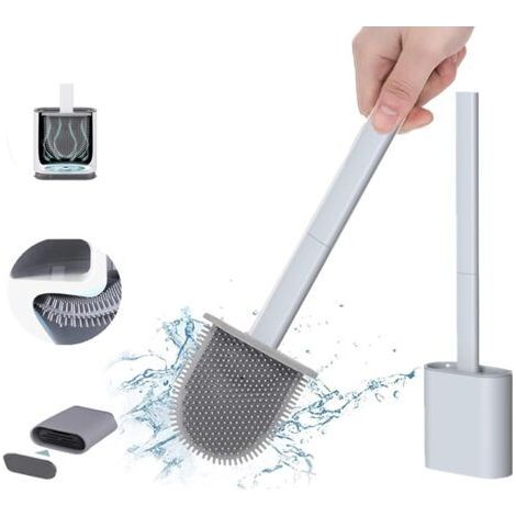 Toilettenbürste und Halterung aus TPR-Silikon, abnehmbare Toilettenbürste mit langem Griff, Boden-/Wandmontage mit Filterbasis, Toilettenbürste (1/5)