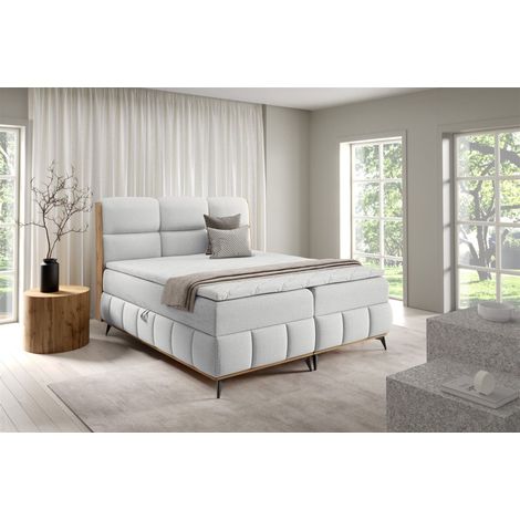 Boxspringbett Schlafzimmerbett CHARLIE 200x200cm Stoff Fibi Hellgrau