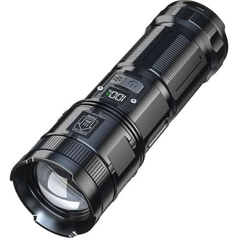 Linterna LED ultra potente, 3500 lúmenes, recargable, batería integrada de 9000 mAh con indicador digital de energía LED, adecuada para acampar y emergencias [Clase de energía] (1/4)