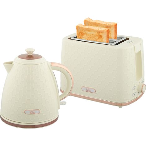1.7L 3000W Fast Boil Kettle & 2 Slice Toaster Set, Kettle Toaster Set with Auto Shut Off, Browning Controls, Beige (1/5)