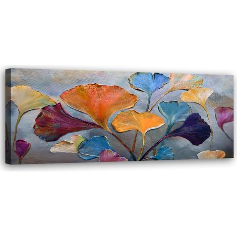 Tableau déco Fleurs Ginko colorées 90x30 (1/5)