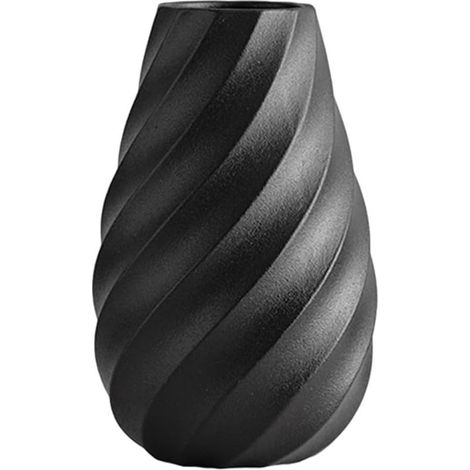 Vase en céramique noire orné d'un motif en spirale texturé, parfait pour présenter des fleurs séchées et des roseaux - 20 cm. (1/4)