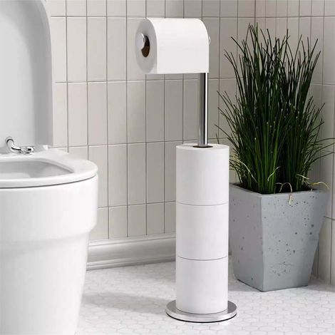 Porte-papier toilette en acier inoxydable, support vertical simple tige, sans perçage, pour salle de bain, à poser au sol (1/4)