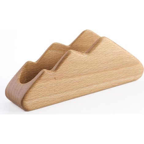 Porte-cartes de visite en hêtre créatif, forme montagne, boîte de rangement pour bureau, présentoir à cartes professionnelles (1/5)