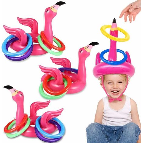 15 pièces gonflable Flamingo piscine jouets anneau lancer jeu de piscine, flamants roses Luau fête décor hawaïen plage jouets (1/5)