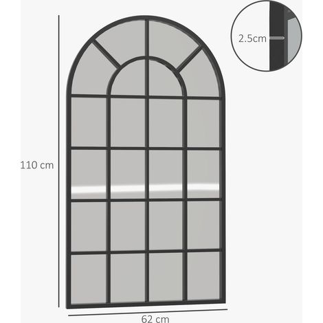 Miroir mural arqué pour la maison et le bureau, verre et métal, 62 x 2,5 x 110 cm, noir (1/5)