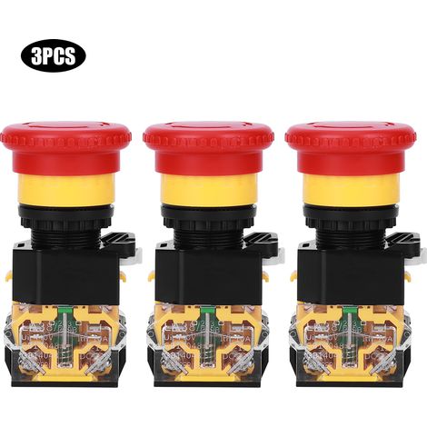 3PCs Bouton d'arrêt d'urgence, interrupteur poussoir industriel 22mm, plastique technique, 440V 10A, accessoire de sécurité (1/5)