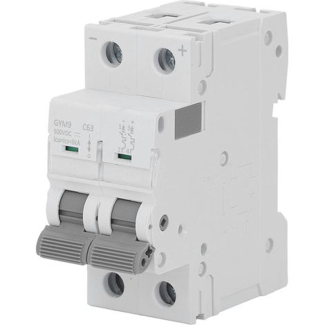 Disjoncteur modulaire DC500V protection surcharge GYM9 2P C63A, bipolaire 63A, coupure fiable pour installation électrique. (1/5)