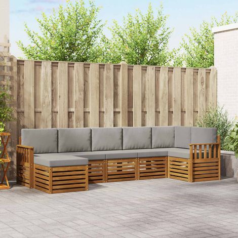 Ecksofa Set 7 pcs Natürlich und Hellgrau Massivholz Akazie (1/5)