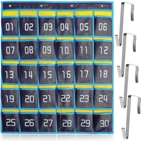 Organiseur de classe numéroté, pochette pour téléphone, 30 poches, support mural avec crochets (1/3)