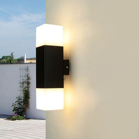 Außenlampe Wand Aluminium E27 IP44 H: 32,5 cm Schwarz Weiß 2-flammig länglich Wandleuchte außen