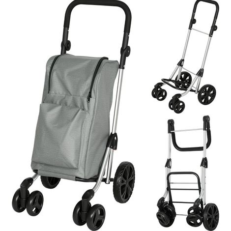 Chariot de courses pliable 46L avec sac isotherme, cadre en aluminium, poignées réglables, gris (1/5)