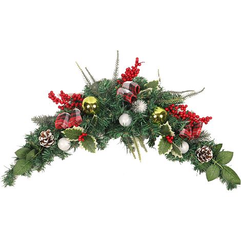 Centre de Table décoratif de noël Swag, décoration artificielle avec baies, cône de pin, boules à nœud rouge pour cheminée (1/5)