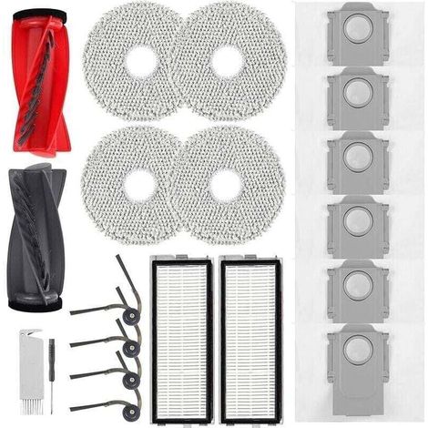 Accessoires pour Roborock Qrevo Curv, XU, Qrevo Edge Aspirateur,2 Brosses Principales,2 Filtres HEPA,6 Sacs de rechange à Poussière,4 Linge (1/4)