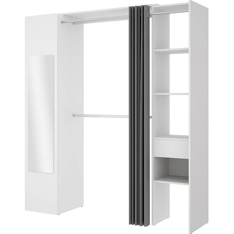 Guardaroba con tenda e 1 anta Con specchio L177 cm Bianco e Grigio - BERTRAND (1/5)