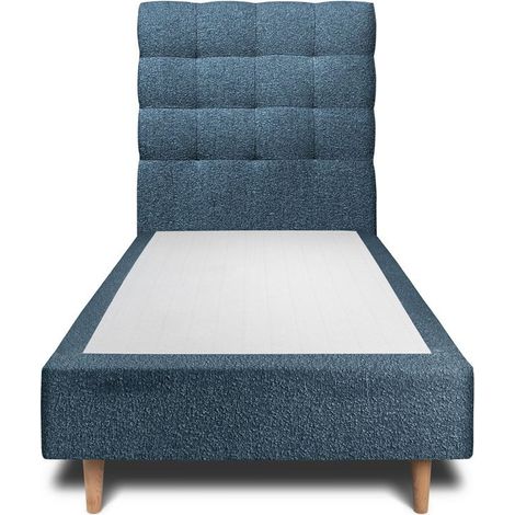 Lit 90x190cm avec tête de lit capitonnée bouclette et sommier tapissier Bleu - Hauteur totale : 35cm (1/4)