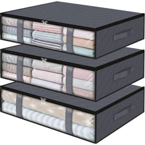 Lot de 3 sacs de rangement pliables, à placer sous le lit pour ranger vêtements et couettes, gris (1/5)