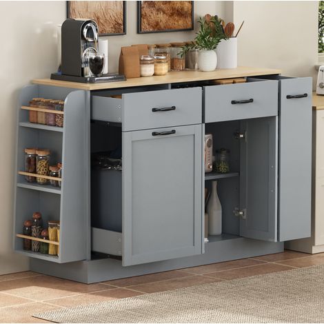 Aparador moderno con almacenaje MDF gris 133,5 cm OKMYHOME (1/5)