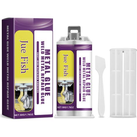 Colle de réparation pour métaux Jue Fish, colle AB étanche pour fissures et fuites, contenant : 1 colle, 1 grattoir et 1 tige de poussée. (1/5)