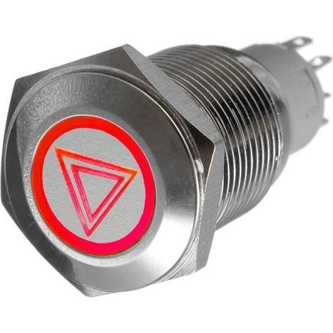 16mm Interrupteur à Bascule Rouge LED 12V 3A Bouton Poussoir Voiture Métal Interrupteur Urgence Danger Attention Acier Inoxydable étanche (1/5)