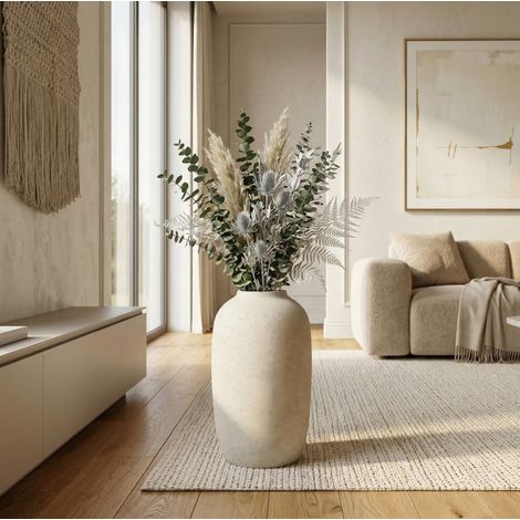 Jardinière ronde 30x51 cm blanche en oxyde de magnésium effet artisanal (1/5)