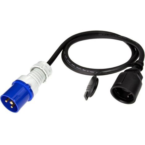 Adaptateur CEE mâle vers Prise Schuko Femelle – Rallonge 1,5m Camping IP44 – Câble H07RN-F 3G2,5 – 230V 16A pour Caravane, Camping-Car, extérieur (1/3)