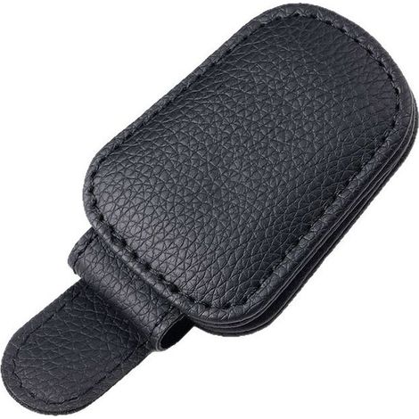 Porte Lunettes pour Voiture, Cuir Clip de Support de Lunettes de Visière de Voiture, pour Lunettes de Soleil Carte Ticket, Noir (1/5)