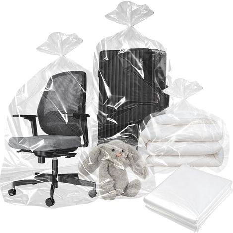Lot de 10 Sacs de Rangement Extra Larges en Plastique Transparent, 100 x 152CM Sac Plastique Transparent de Grande Capacité pour Gros Jouets en Peluche, Bagages, Valises, Couettes (1/5)